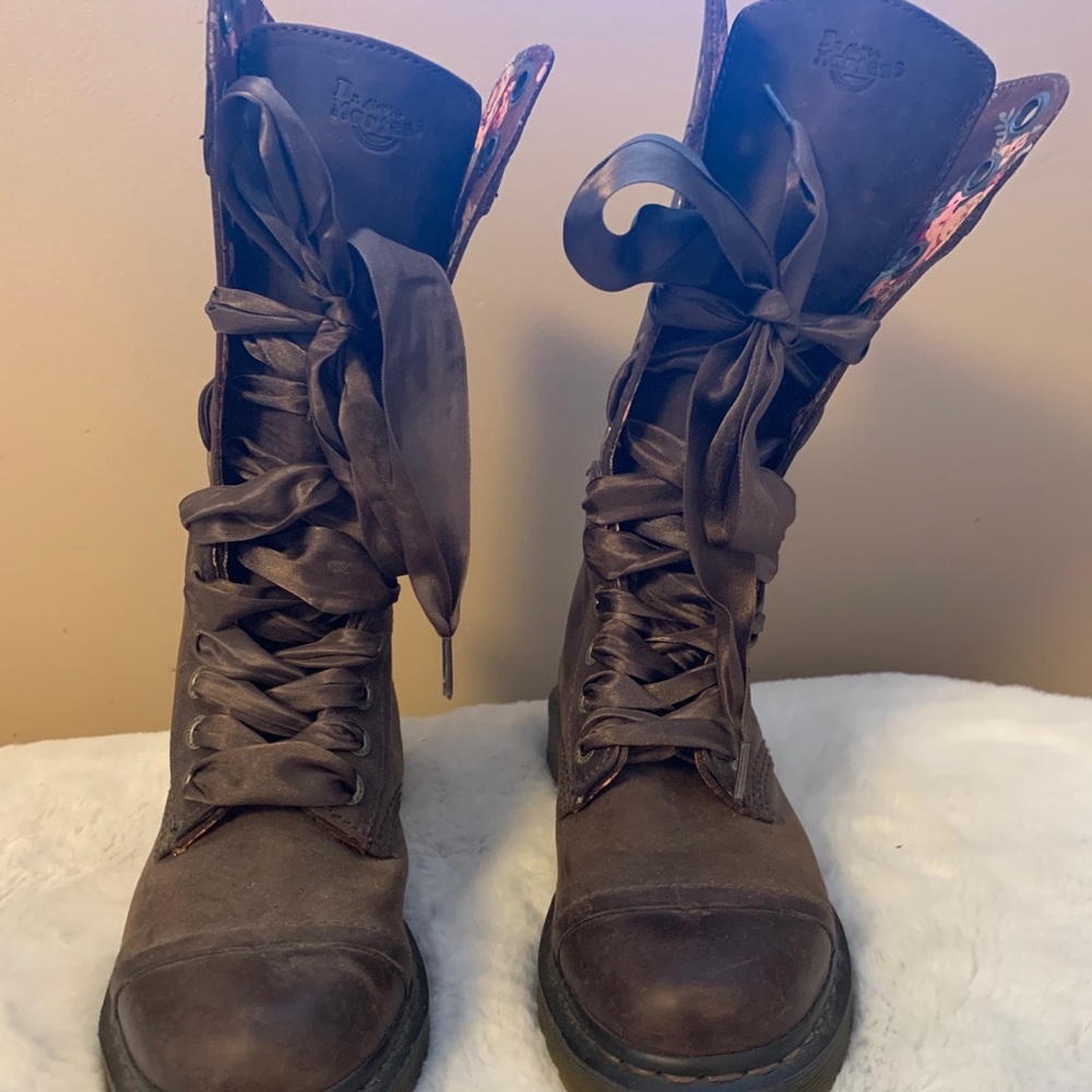 DR MARTENS Silk Lace Up Floral Boots